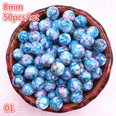 NAUJI 50 vnt 8 mm žydintys apvalūs akrilo karoliukai Laisvi tarpiniai karoliukai papuošalams gaminti „pasidaryk pats“ apyrankė Nr. 01