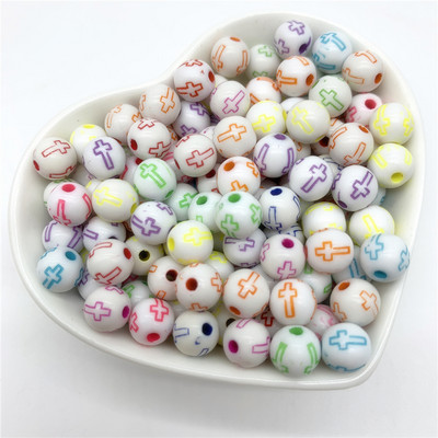 50 tk / partii 8 mm ümmarguse ristmustriga akrüülist vahedega helmed ehete valmistamiseks DIY käsitsi valmistatud võlukäevõru