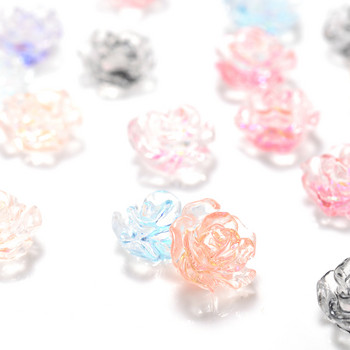 100 τμχ/παρτίδα 3D ακρυλικές καμέλιες Flower Clear Crystal AB Color Mixed Beads Charms Kawaii Nail Supplies for Manicure