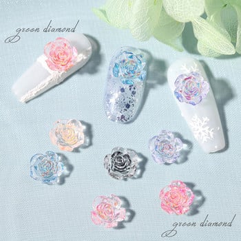 100 τμχ/παρτίδα 3D ακρυλικές καμέλιες Flower Clear Crystal AB Color Mixed Beads Charms Kawaii Nail Supplies for Manicure