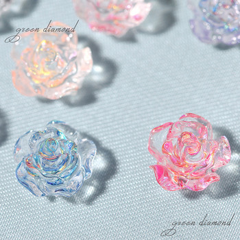 100 τμχ/παρτίδα 3D ακρυλικές καμέλιες Flower Clear Crystal AB Color Mixed Beads Charms Kawaii Nail Supplies for Manicure