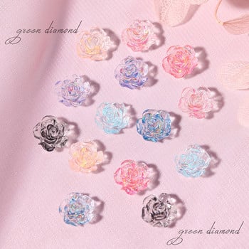 100 τμχ/παρτίδα 3D ακρυλικές καμέλιες Flower Clear Crystal AB Color Mixed Beads Charms Kawaii Nail Supplies for Manicure