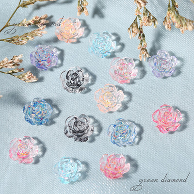 100 τμχ/παρτίδα 3D ακρυλικές καμέλιες Flower Clear Crystal AB Color Mixed Beads Charms Kawaii Nail Supplies for Manicure