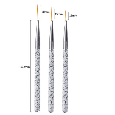 3 τμχ/Σετ βούρτσες νυχιών για τζελ μανικιούρ Λευκή λαβή Μαλακή κεφαλή σχεδίασης με κουκκίδες μοτίβο ρίγες DIY Creative Craft Nail Art στυλό