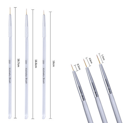 3 τμχ/Σετ βούρτσες νυχιών για τζελ μανικιούρ Λευκή λαβή Μαλακή κεφαλή σχεδίασης με κουκκίδες μοτίβο ρίγες DIY Creative Craft Nail Art στυλό