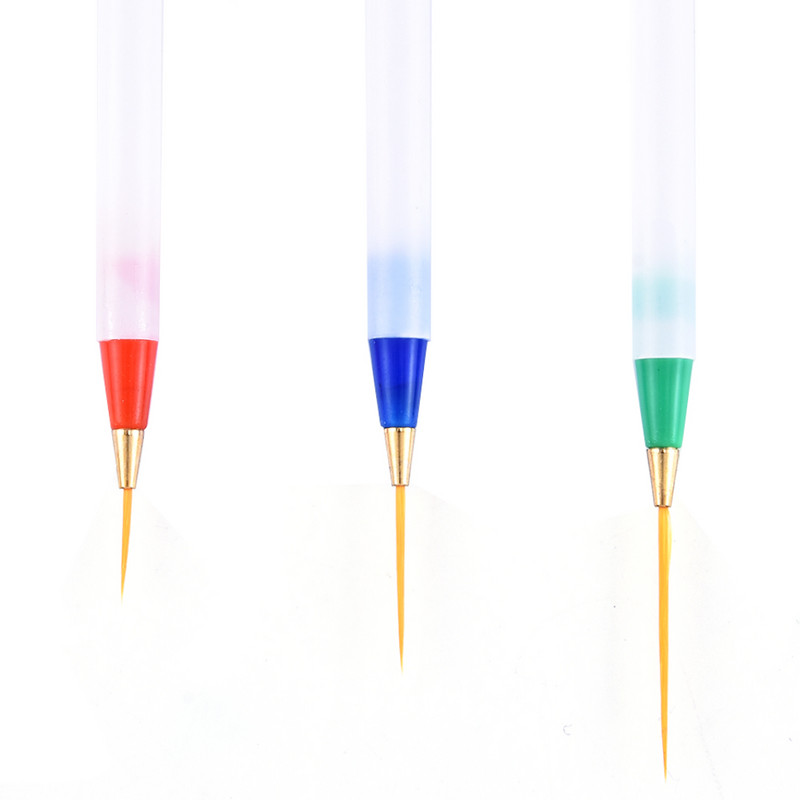 3 τμχ/Σετ βούρτσες νυχιών για τζελ μανικιούρ Λευκή λαβή Μαλακή κεφαλή σχεδίασης με κουκκίδες μοτίβο ρίγες DIY Creative Craft Nail Art στυλό