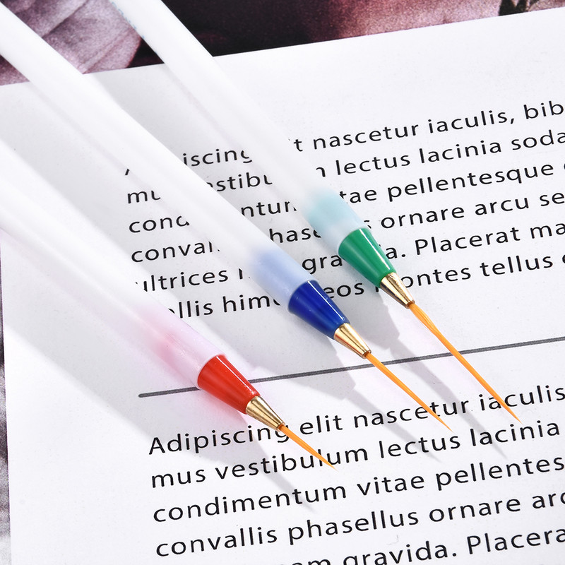 3 τμχ/Σετ βούρτσες νυχιών για τζελ μανικιούρ Λευκή λαβή Μαλακή κεφαλή σχεδίασης με κουκκίδες μοτίβο ρίγες DIY Creative Craft Nail Art στυλό