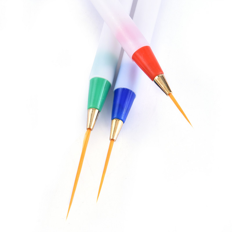 3 τμχ/Σετ βούρτσες νυχιών για τζελ μανικιούρ Λευκή λαβή Μαλακή κεφαλή σχεδίασης με κουκκίδες μοτίβο ρίγες DIY Creative Craft Nail Art στυλό