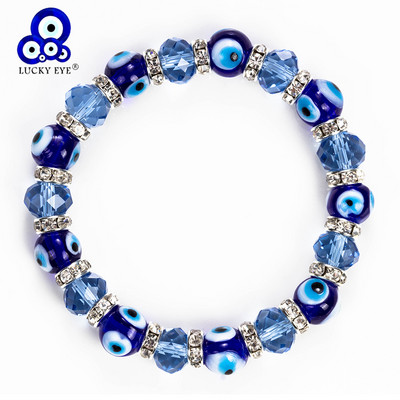 Lucky Eye Гривна от стъклени мъниста Crystal Evil Eye Гривна за жени Мъже Гривна Модни бижута Регулируеми EY5226