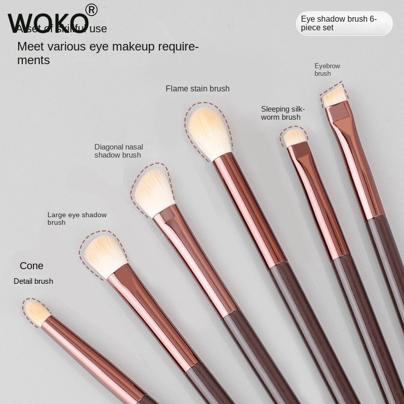 6 tk. Meigipintslite komplekt Lauvärvipintslite komplekt Puidust käepidemega Pehme sünteetilised juuksed Lauvärvide kortsude segamise meigitööriistad