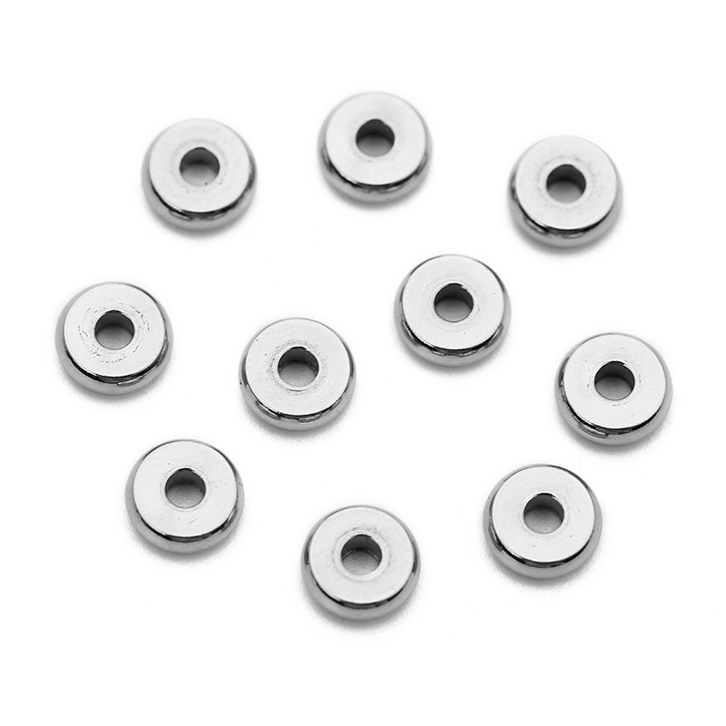 20/50 τμχ. Επίπεδες χάντρες από ανοξείδωτο ατσάλι Παρτίδα 4 5 6 8mm Χρυσό Χρώμα Χαλαρές μεγάλες τρύπες γούρι χάντρες για βραχιόλια Κατασκευή κοσμημάτων Diy