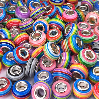 10 τμχ ακρυλικό ουράνιο τόξο ρίγες χάντρες πολύχρωμες χάντρες μεγάλη τρύπα Γούρια για γυναίκες Κοσμήματα κατασκευής βραχιόλια κολιέ Μπρελόκ