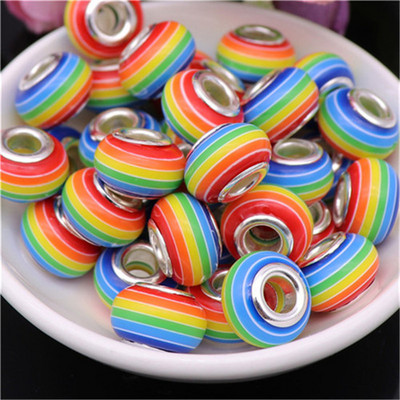 10 τμχ ακρυλικό ουράνιο τόξο ρίγες χάντρες πολύχρωμες χάντρες μεγάλη τρύπα Γούρια για γυναίκες Κοσμήματα κατασκευής βραχιόλια κολιέ Μπρελόκ