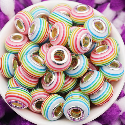 10 τμχ ακρυλικό ουράνιο τόξο ρίγες χάντρες πολύχρωμες χάντρες μεγάλη τρύπα Γούρια για γυναίκες Κοσμήματα κατασκευής βραχιόλια κολιέ Μπρελόκ