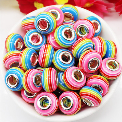 10 τμχ ακρυλικό ουράνιο τόξο ρίγες χάντρες πολύχρωμες χάντρες μεγάλη τρύπα Γούρια για γυναίκες Κοσμήματα κατασκευής βραχιόλια κολιέ Μπρελόκ