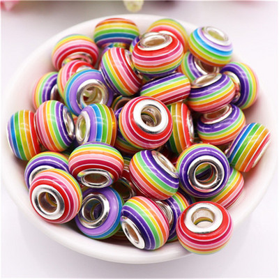 10 τμχ ακρυλικό ουράνιο τόξο ρίγες χάντρες πολύχρωμες χάντρες μεγάλη τρύπα Γούρια για γυναίκες Κοσμήματα κατασκευής βραχιόλια κολιέ Μπρελόκ