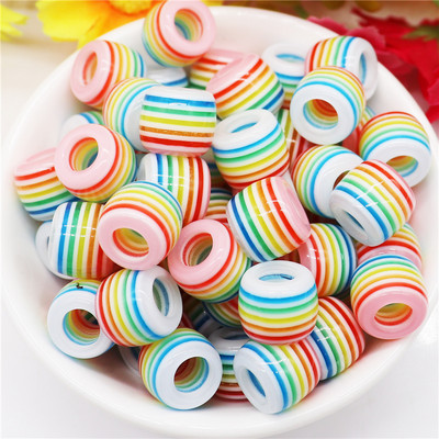 10 τμχ ακρυλικό ουράνιο τόξο ρίγες χάντρες πολύχρωμες χάντρες μεγάλη τρύπα Γούρια για γυναίκες Κοσμήματα κατασκευής βραχιόλια κολιέ Μπρελόκ