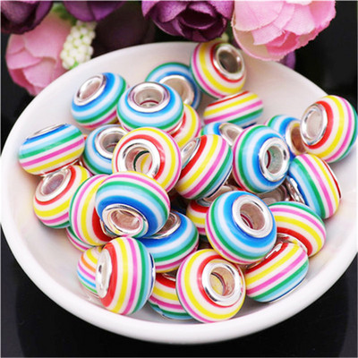 10 τμχ ακρυλικό ουράνιο τόξο ρίγες χάντρες πολύχρωμες χάντρες μεγάλη τρύπα Γούρια για γυναίκες Κοσμήματα κατασκευής βραχιόλια κολιέ Μπρελόκ