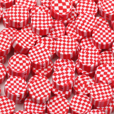 20/50/100 tk Punased ruudulised helmed lamedad ümmargused vahehelmed Polümeer-savist helmed ehete valmistamiseks isetehtud käevõru kaelakee tarvikud