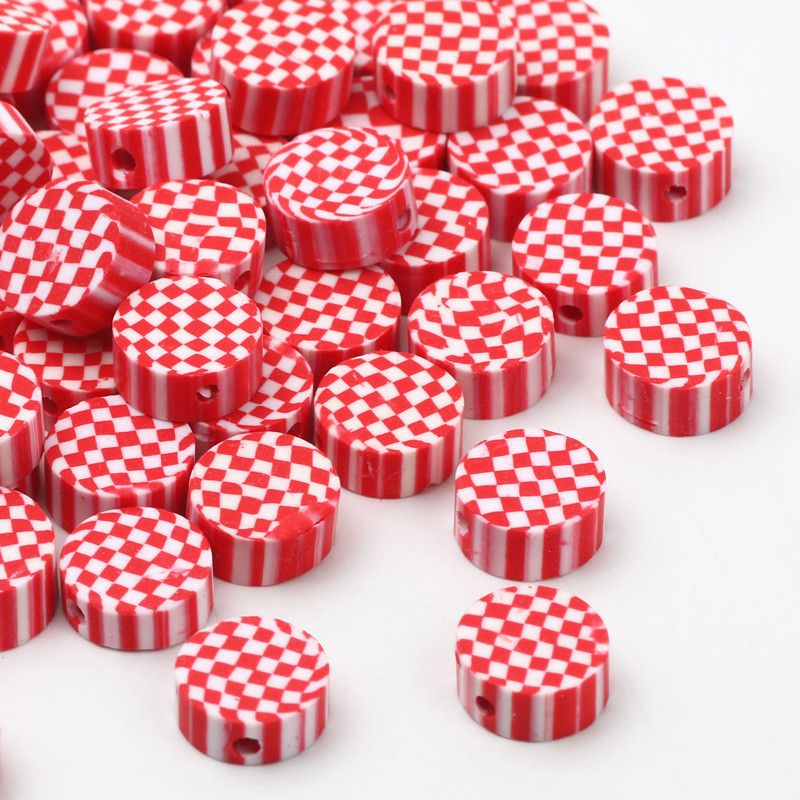 20/50/100 tk Punased ruudulised helmed lamedad ümmargused vahehelmed Polümeer-savist helmed ehete valmistamiseks isetehtud käevõru kaelakee tarvikud