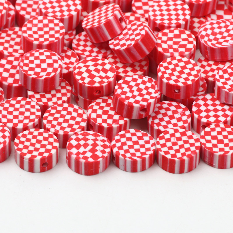 20/50/100 tk Punased ruudulised helmed lamedad ümmargused vahehelmed Polümeer-savist helmed ehete valmistamiseks isetehtud käevõru kaelakee tarvikud