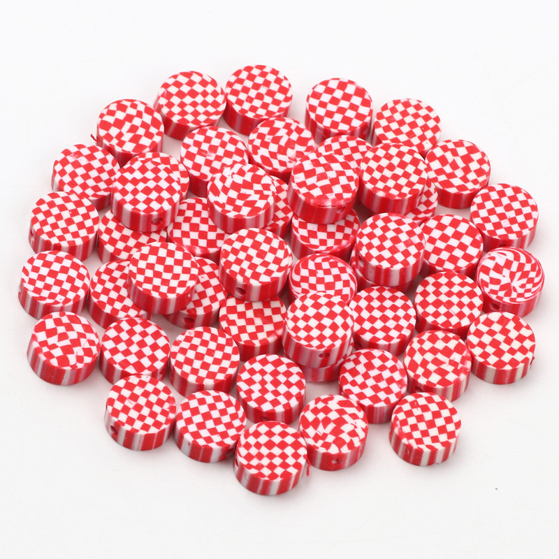 20/50/100 tk Punased ruudulised helmed lamedad ümmargused vahehelmed Polümeer-savist helmed ehete valmistamiseks isetehtud käevõru kaelakee tarvikud