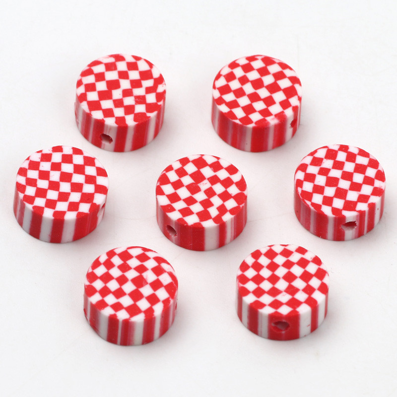 20/50/100 tk Punased ruudulised helmed lamedad ümmargused vahehelmed Polümeer-savist helmed ehete valmistamiseks isetehtud käevõru kaelakee tarvikud
