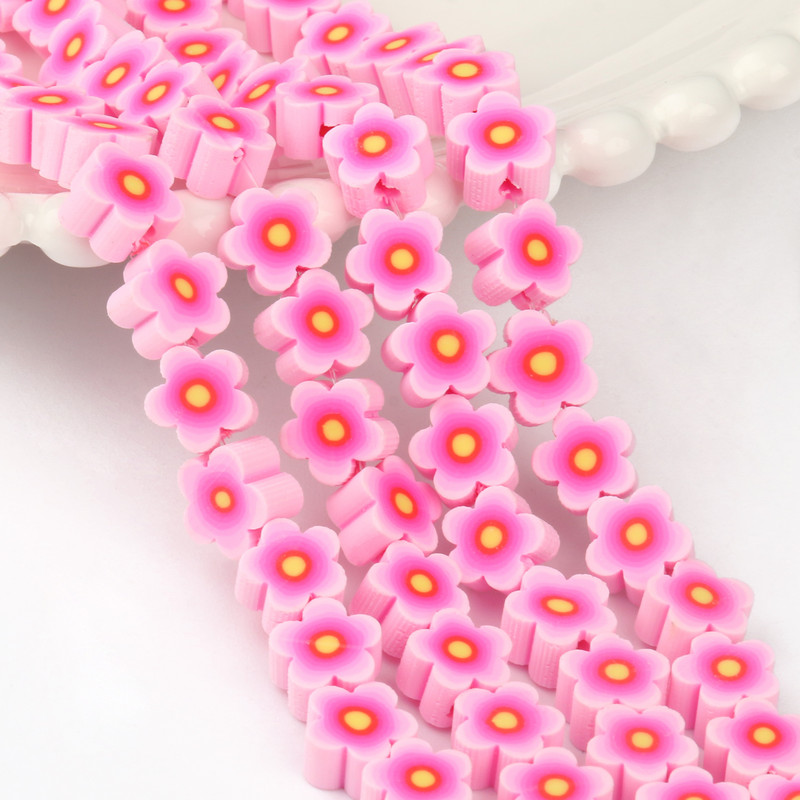 Νέα 40-100 τεμ/συσκευασία Χαριτωμένο ροζ λουλούδι σε σχήμα πολυμερούς πηλού Χαλαρές χάντρες για DIY βραχιόλια σκουλαρίκι κοσμήματα ευρήματα