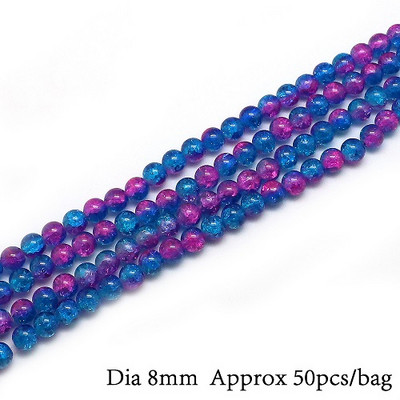 Hot Fashion 8 mm 50 tk kahevärviline ümmargune ümmargune klaas pragunenud kvartskristallklaasist vahehelmed meisterdamise käevõru ja kaelakee jaoks