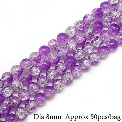 Hot Fashion 8 mm 50 tk kahevärviline ümmargune ümmargune klaas pragunenud kvartskristallklaasist vahehelmed meisterdamise käevõru ja kaelakee jaoks