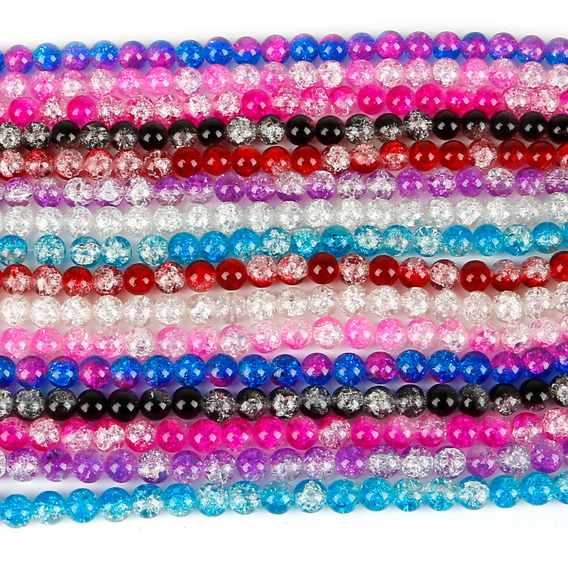 Hot Fashion 8 mm 50 tk kahevärviline ümmargune ümmargune klaas pragunenud kvartskristallklaasist vahehelmed meisterdamise käevõru ja kaelakee jaoks