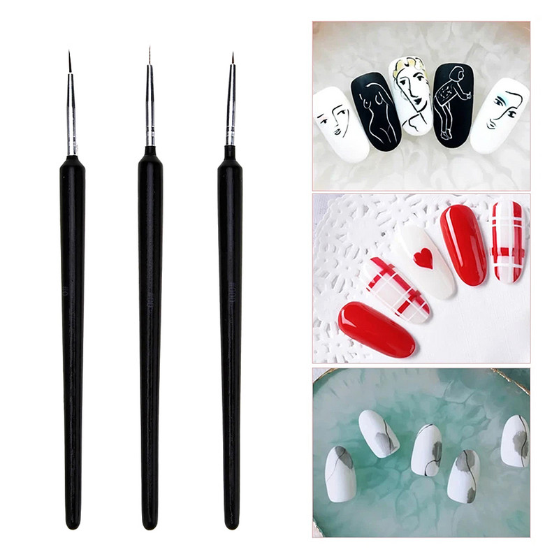 Set de perii pentru căptușeală pentru unghii, cu dungi ultra-subțiri, cu dungi franceză, 3D, cu gel UV, lac, grilă de flori, pix pentru desen pentru instrumente de manichiură DIY