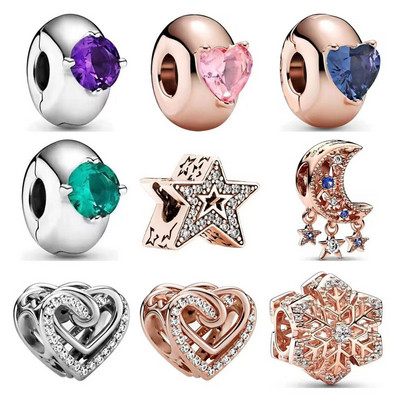 New European charm Stars, Moon, hearts, snowflakes suitable for Pandora bracelet DIY women`s jewelry