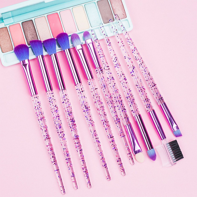 10 tk Meigipintslite komplekt Glitter Lovely Pink Silmapintslite Komplekt Silmapliiats Kulmude Lauvärvide Meigipintslite Komplekt Kosmeetilised ilutööriistad