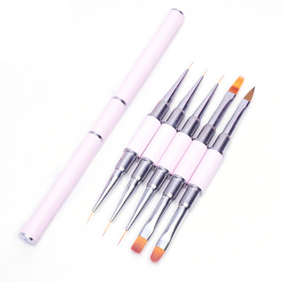 1PCS Двустранна четка за нокти Art Brush Lines Stripe Painting Drawing Pen Acrylic UV Gel Extension Grids Brush Design Инструменти за маникюр Направи си сам