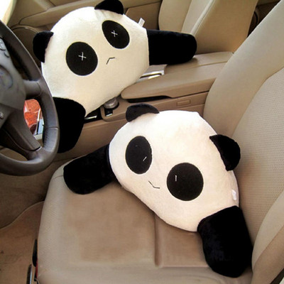 Headrest Pillow Breathable Comfortable Lovely Portable PP Cotton Cute Panda Shape Car Seat Plush Lumbar Pillow For Car 머리베개