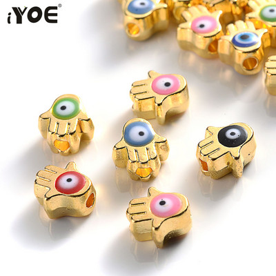 iYOE 10db 6x7mm arany színű tenyér Evil Eye gyöngyök színes Hamsa távtartó gyöngyök barkácsoláshoz karkötő nyaklánc ékszer készítési kellékek