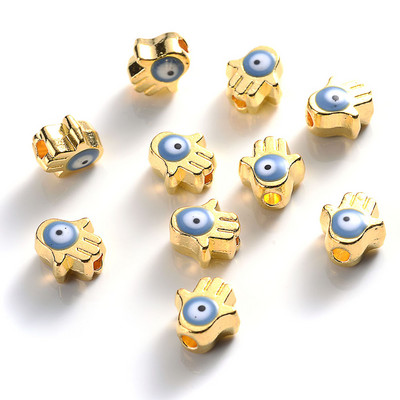 iYOE 10 τμχ 6x7 χιλιοστά Χρυσό Χρώμα Παλάμης Χάντρες με το κακό μάτι Πολύχρωμες χάντρες Hamsa Spacer For DIY Βραχιόλι Κολιέ Κοσμήματα Προμήθειες κατασκευής