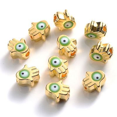 iYOE 10 τμχ 6x7 χιλιοστά Χρυσό Χρώμα Παλάμης Χάντρες με το κακό μάτι Πολύχρωμες χάντρες Hamsa Spacer For DIY Βραχιόλι Κολιέ Κοσμήματα Προμήθειες κατασκευής
