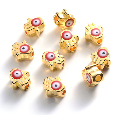 iYOE 10 τμχ 6x7 χιλιοστά Χρυσό Χρώμα Παλάμης Χάντρες με το κακό μάτι Πολύχρωμες χάντρες Hamsa Spacer For DIY Βραχιόλι Κολιέ Κοσμήματα Προμήθειες κατασκευής