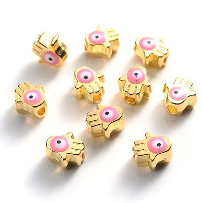 iYOE 10 τμχ 6x7 χιλιοστά Χρυσό Χρώμα Παλάμης Χάντρες με το κακό μάτι Πολύχρωμες χάντρες Hamsa Spacer For DIY Βραχιόλι Κολιέ Κοσμήματα Προμήθειες κατασκευής