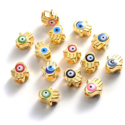 iYOE 10 τμχ 6x7 χιλιοστά Χρυσό Χρώμα Παλάμης Χάντρες με το κακό μάτι Πολύχρωμες χάντρες Hamsa Spacer For DIY Βραχιόλι Κολιέ Κοσμήματα Προμήθειες κατασκευής