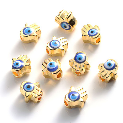 iYOE 10 τμχ 6x7 χιλιοστά Χρυσό Χρώμα Παλάμης Χάντρες με το κακό μάτι Πολύχρωμες χάντρες Hamsa Spacer For DIY Βραχιόλι Κολιέ Κοσμήματα Προμήθειες κατασκευής