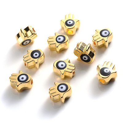 iYOE 10 τμχ 6x7 χιλιοστά Χρυσό Χρώμα Παλάμης Χάντρες με το κακό μάτι Πολύχρωμες χάντρες Hamsa Spacer For DIY Βραχιόλι Κολιέ Κοσμήματα Προμήθειες κατασκευής
