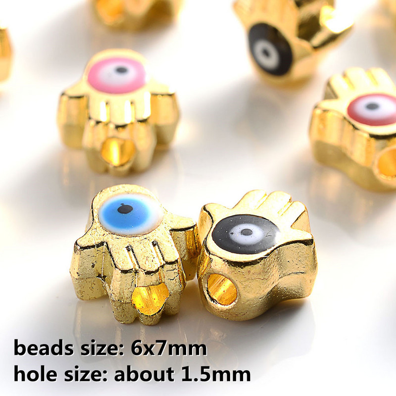 iYOE 10 τμχ 6x7 χιλιοστά Χρυσό Χρώμα Παλάμης Χάντρες με το κακό μάτι Πολύχρωμες χάντρες Hamsa Spacer For DIY Βραχιόλι Κολιέ Κοσμήματα Προμήθειες κατασκευής