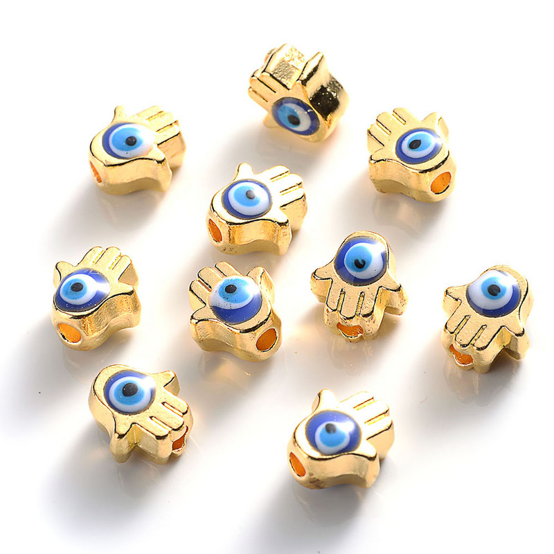 iYOE 10 τμχ 6x7 χιλιοστά Χρυσό Χρώμα Παλάμης Χάντρες με το κακό μάτι Πολύχρωμες χάντρες Hamsa Spacer For DIY Βραχιόλι Κολιέ Κοσμήματα Προμήθειες κατασκευής