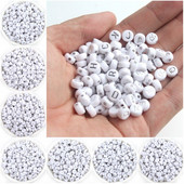 Ασημί Λευκό Χρώμα Ακρυλικό 7x4mm 26 Γραμμάτων Στρογγυλό Σχήμα Ακούστε Χάντρες Αλφάβητο Γράμμα For Make Βραχιόλι Κολιέ Αξεσουάρ κοσμημάτων