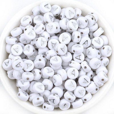 Ασημί Λευκό Χρώμα Ακρυλικό 7x4mm 26 Γραμμάτων Στρογγυλό Σχήμα Ακούστε Χάντρες Αλφάβητο Γράμμα For Make Βραχιόλι Κολιέ Αξεσουάρ κοσμημάτων