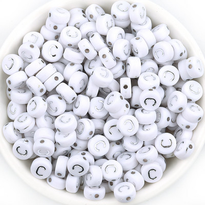 Ασημί Λευκό Χρώμα Ακρυλικό 7x4mm 26 Γραμμάτων Στρογγυλό Σχήμα Ακούστε Χάντρες Αλφάβητο Γράμμα For Make Βραχιόλι Κολιέ Αξεσουάρ κοσμημάτων