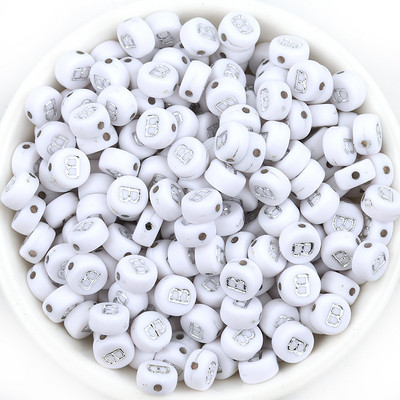 Ασημί Λευκό Χρώμα Ακρυλικό 7x4mm 26 Γραμμάτων Στρογγυλό Σχήμα Ακούστε Χάντρες Αλφάβητο Γράμμα For Make Βραχιόλι Κολιέ Αξεσουάρ κοσμημάτων